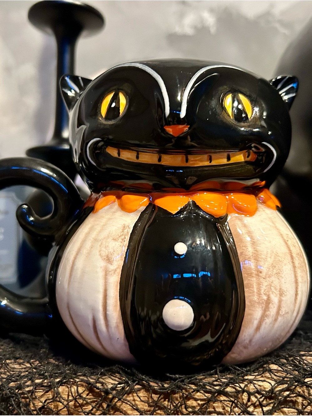 Johanna Parker Grinning Black Cat Loop Handled Mug Cup Ceramic Halloween